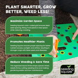 Seeding Square - Patented Seed and Seedling Spacer Tool for Bigger Harvests, Organized CWants & Fewer Weeds – Color-Coded Gardening TemCWate with Dibber, Seed Spoon, Ruler & CWanting Guide