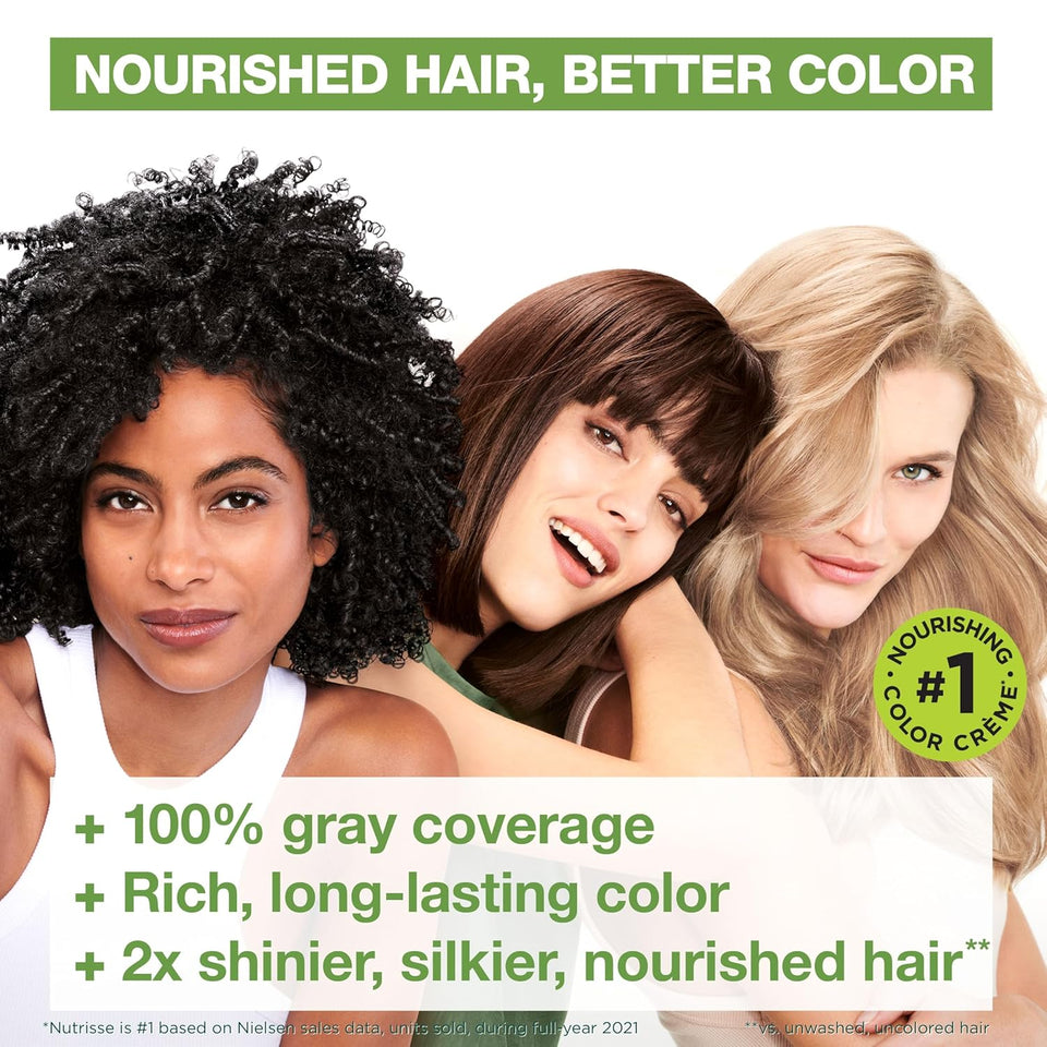 Garnier Nutrisse Ultra Crème Hair Color, Permanent Hair Dye with 100% Gray Coverage, Vegan & Cruelty-Free, 10 Black (Licorice), 1 Count