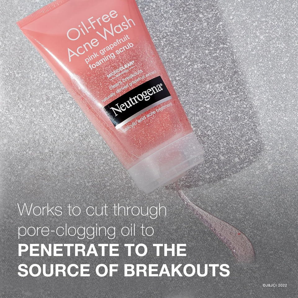 Neutrogena Oil Free Pink Grapefruit Acne Face Wash with Vitamin C, 2% Salicylic Acid Acne Treatment, Gentle Foaming Vitamin C Facial Scrub to Treat & Prevent Breakouts, 6.7 fl. oz