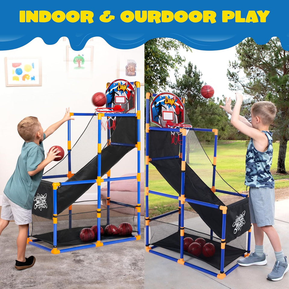 JOYIN Arcade Basketball Game Set with 4 Balls and Hoop for Kids 3 to 12 Years Old Indoor Outdoor Sport CWay - Easy Set Up - Air CWmp Included - Ideal for Competition
