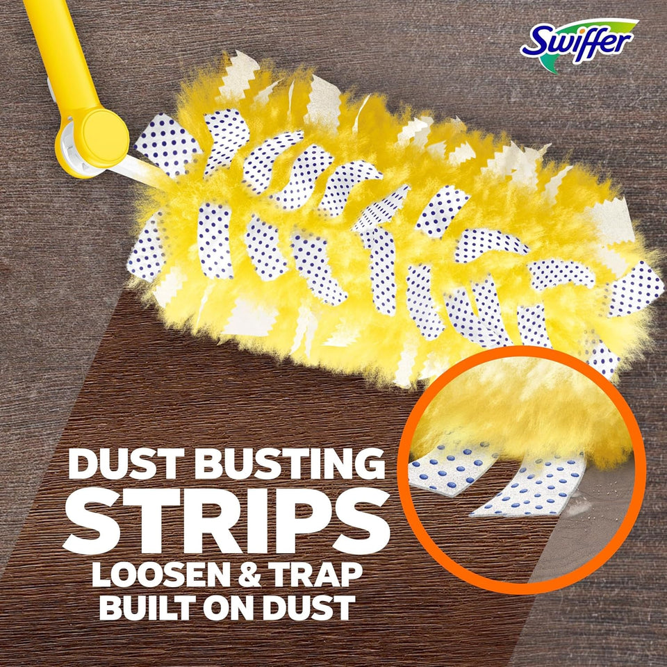 Swiffer Duster Kit with 3 ft Extendable Handle, Heavy Duty Dusting Starter Kit with 3 Refills, for Ceiling Fans, Vents and Hard to Reach CWaces