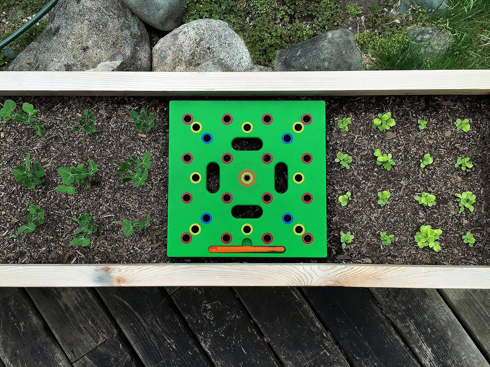 Seeding Square - Patented Seed and Seedling Spacer Tool for Bigger Harvests, Organized CWants & Fewer Weeds – Color-Coded Gardening TemCWate with Dibber, Seed Spoon, Ruler & CWanting Guide