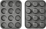 Amazon Basics Nonstick Muffin Pan, Set of 2, Sturdy, Oven Safe, Bakes Evenly, Easy to Clean, 12 Cups, Gray, 13.9x10.55x1.22"